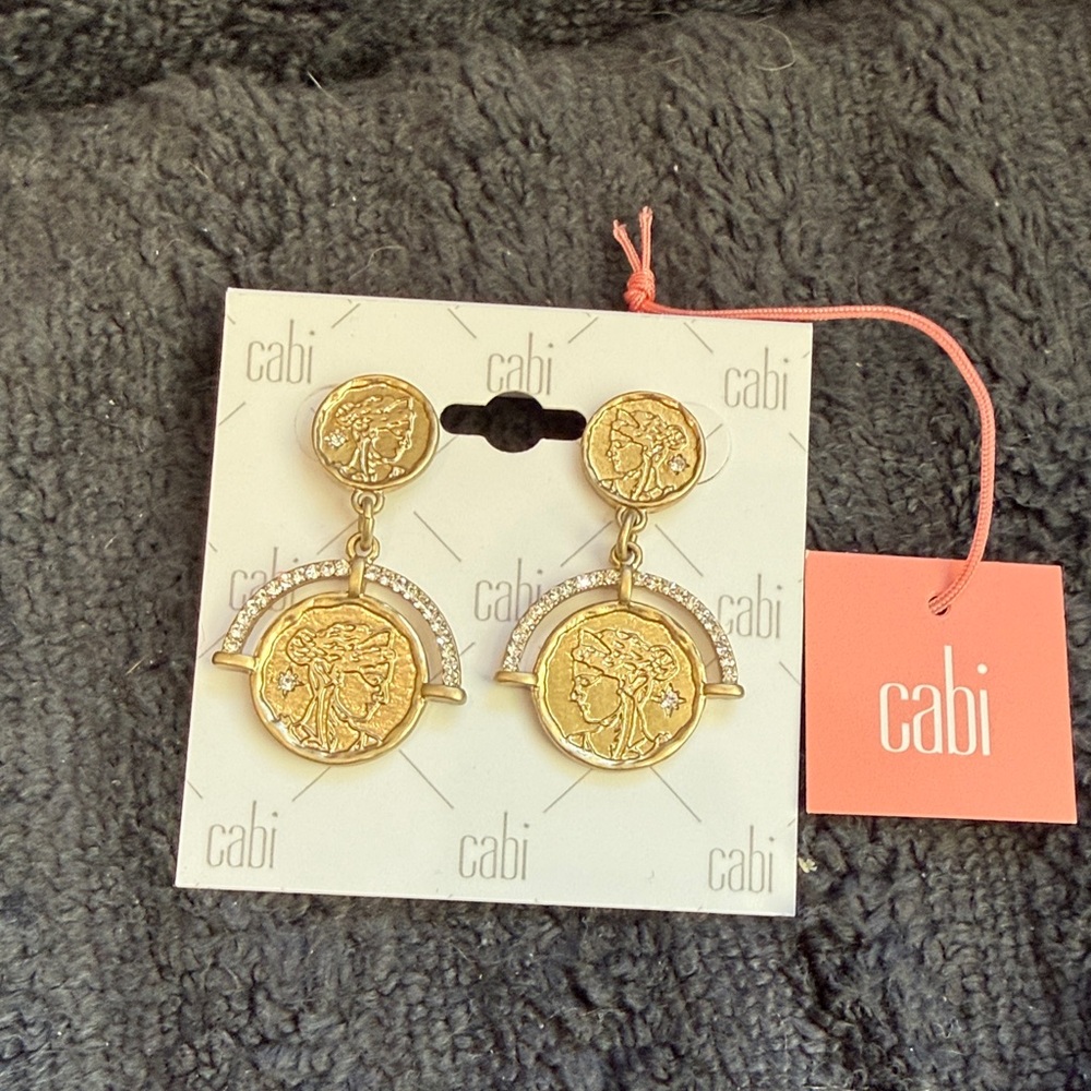 CAbi Gold Medallion Earrings with Sparkling Accents
